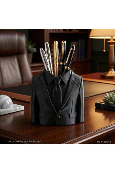 EGATOPTAN Black Jacket Form Decorative Pen Holder with Tie Desktop Plastic Or...
