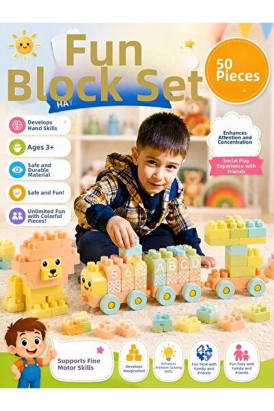 SAZE 50 Pieces Educational Block Train Set Big Track Intelligence and Buildin...