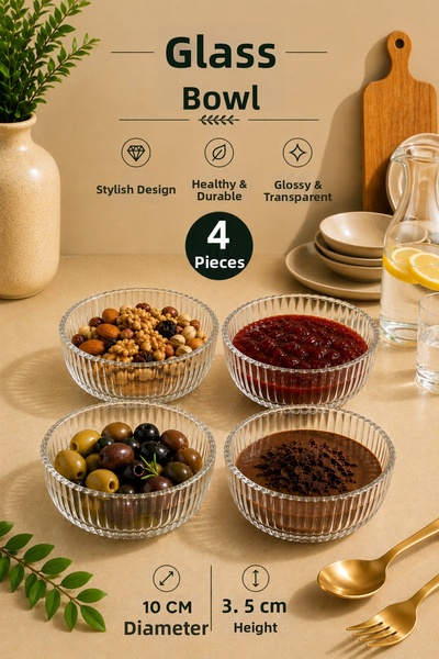 Tanemce 4 Pieces Astello Multi-Purpose Glass Bowl Snack Bowl Breakfast Set Ro...