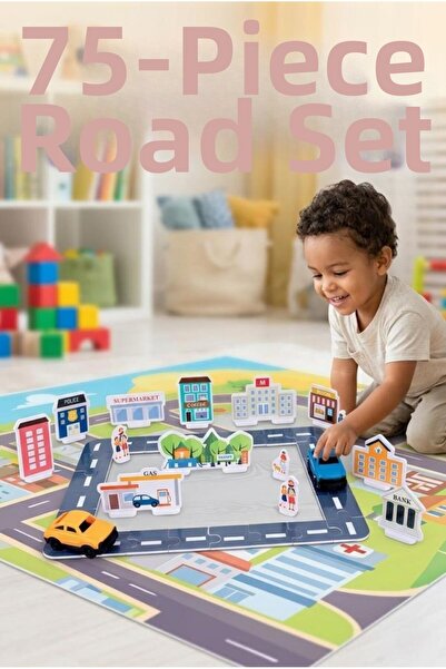 Tıfıl Toys 75-Piece Model City and Highway Set - Educational Road Puzzle and ...