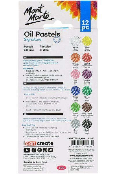 Mont Marte Oil Pastels 12-Pack Signature