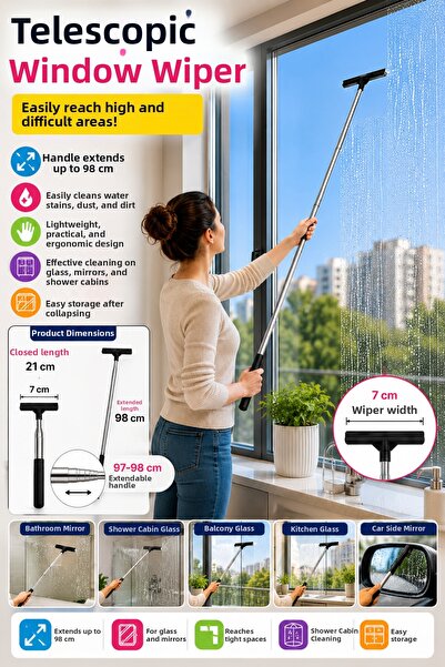 OpenCity Ștergător telescopic pentru geamuri și oglinzi, cu mâner extensibil ...