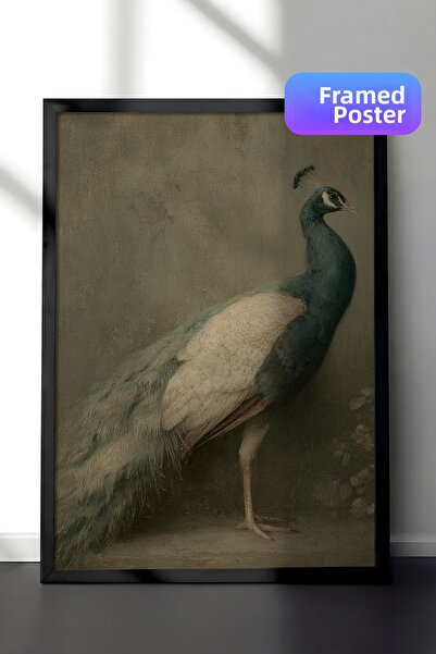 Zestia Pictură murală vintage, elegantă, cu păun înrămat negru Nr.: 20127