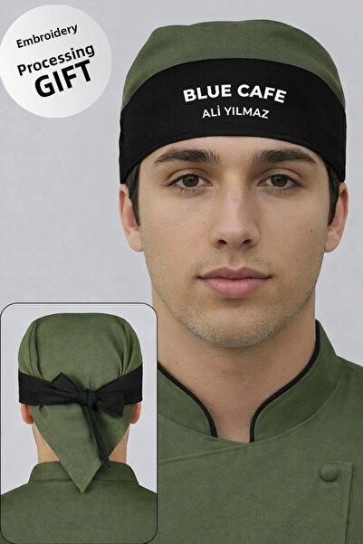 Üniformanya Bandana de bucătar negru kaki cu nume cadou Bandana de bucătar de...