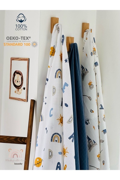 Fulya Tuhafiye 100% Cotton 3-Piece Muslin Baby Blanket Set Oeko-Tex Certified...