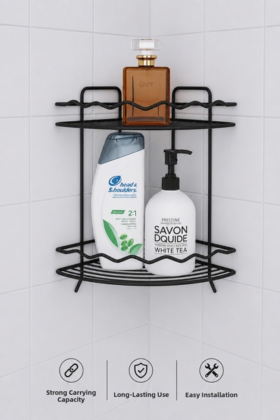 Suntel Two-Tier Caterpillar Pattern Screw-In Bathroom Corner Shelf Wall Mount...