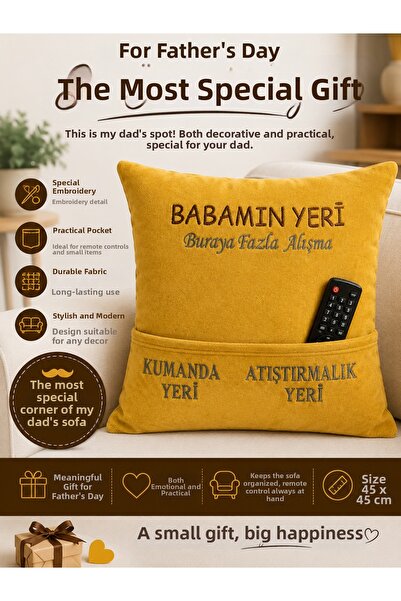 ABT Father's Day Gift: Embroidered Decorative Pillow with a Control Pocket fo...