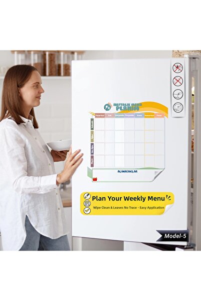 Tutunabilir Kağıt Transparent Yaz-Sil Weekly Menu Planner with Static Cling F...