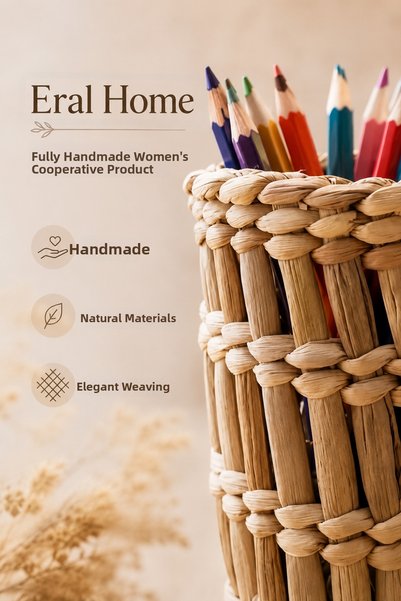 SS ERAL KOOP Handmade Wicker Pen Holder Desk Organizer 12 X 15 cm