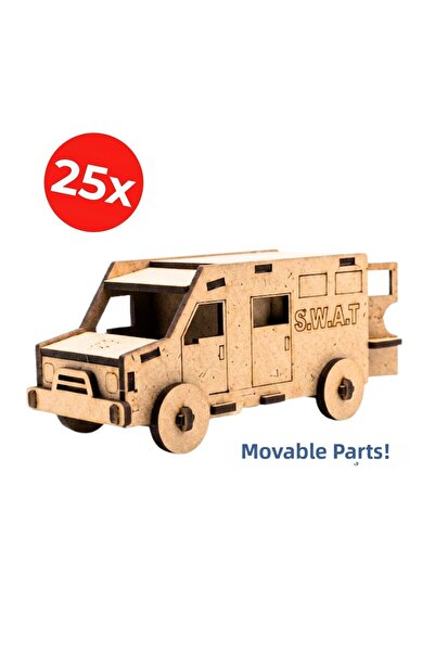 KİDOSE Preschool Wooden Police Car Building and Painting Kit