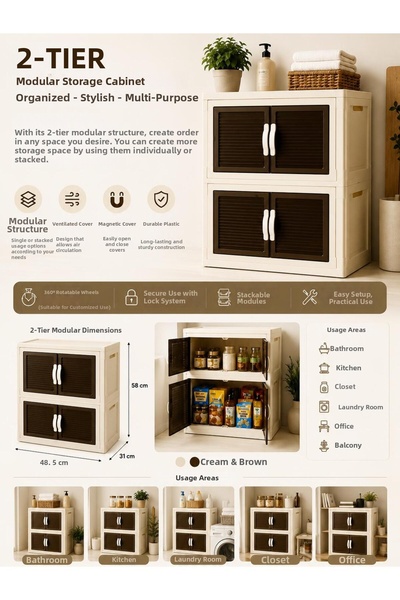 LOREMPBOX 2-Tier Modular Plastic Storage Cabinet Organizer Cabinet with Doors...