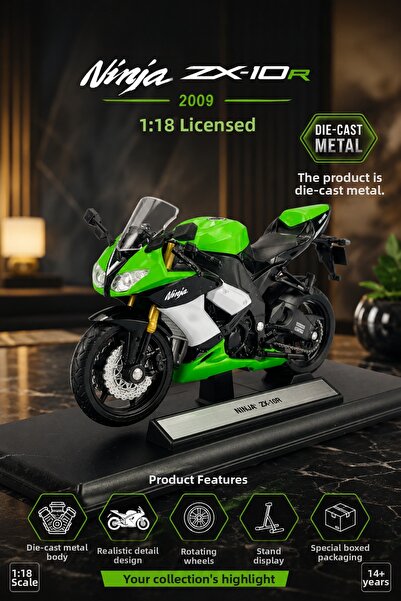 craftivio دراجة نارية كاواساكي نينجا ZX-10R خضراء اللون مصنوعة من المعدن المص...