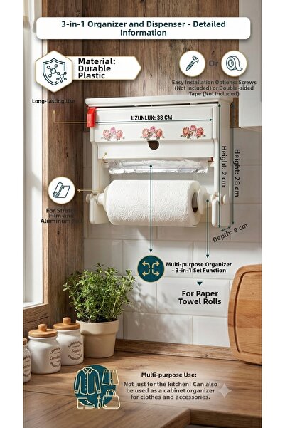 RİVO HOME DECOR 3-Pack Kitchen Organizer Wall-Mountable Paper Towel Holder, C...