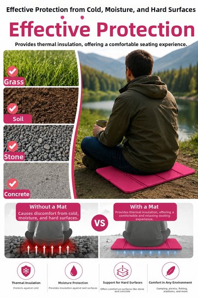 SALEMOON Foldable Sitting Pad – Pink Camping Cushion, Lightweight and Portable Camping Mat for Outdoor Activities