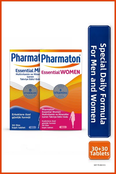 Pharmaton مكمل غذائي أساسي متعدد الفيتامينات والمعادن للرجال والنساء 30 قرص ×...