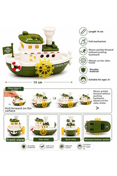 Prlk toys Friction Powered Fishing Boat Toy 14 cm – Classic Ship with Rotatin...