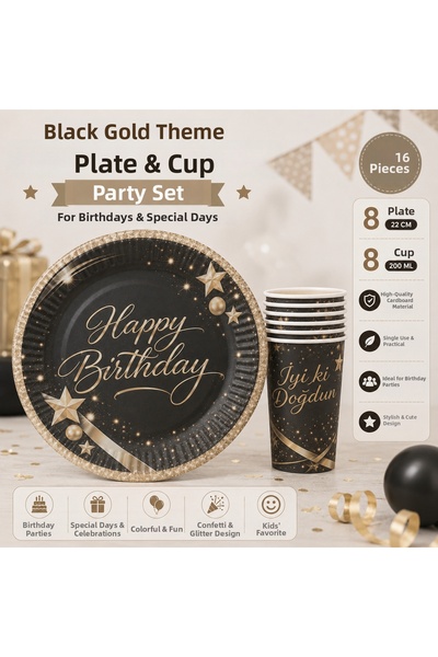 Ege Pastacılık Children's Birthday Party Set Themed Paper Plate and Cup Set