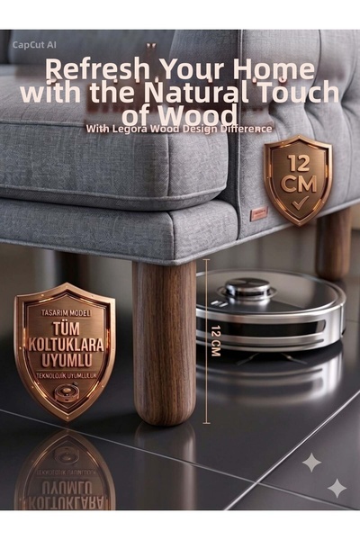 LEGORA WOOD DESİNG 12 cm Bohemian Dark Walnut Wooden Furniture Leg Hornbeam W...