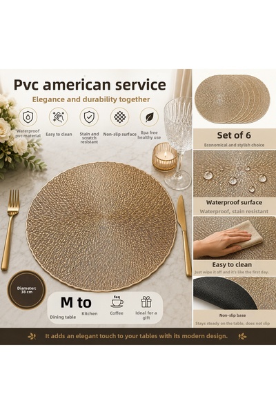 suhika Round Silver-Gold American Service Plate 38 cm Set of 6 Dining Table P...