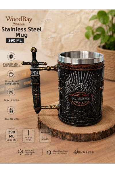 WoodBay Game of Thrones Themed 390 ml Steel Mug – Decorative Cup with Sword H...