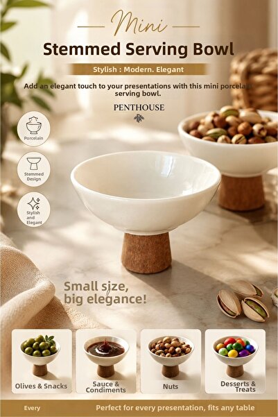 Penthouse Mini Porcelain Serving Bowl with Natural Wooden Legs, Snack Bowl, S...
