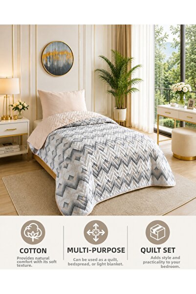 ÇARŞAF DÜNYASI Single Pique Quilted Pique and Bedspread Set – 160X230 cm Patt...