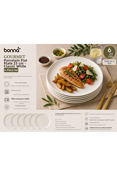 Bonnami Bonna Gourmet Premium Porcelain Flat Plate 23 cm - Classic White Dinn...