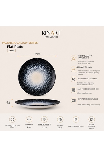 RİNART PORSELEN Valencia Galaxy Pasta Presentation Serving Plate 19 cm