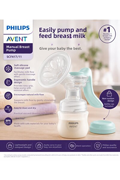 Philips Avent Scf417/11 Manual Breast Pump with 125 ml Bottle, Ergonomic Sili...