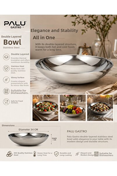 PALU GASTRO Double-Walled Stainless Steel Bowl – Stylish and Modern Presentation