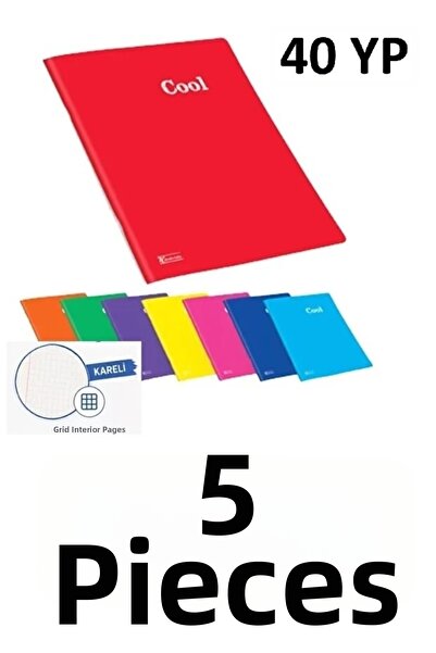 KESKİN COLOR 5 τεμάχια A4 Cool Wire Bound 40 Φύλλα με Κάλυμμα PP Καρό Τετράγω...