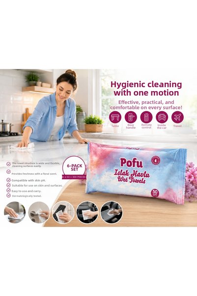 Generic Brand Pofu Wet Towel Set of 6 300 Sheets (6X50 Pieces) Ph Skin Compatible Multi-Purpose Wet Wipes