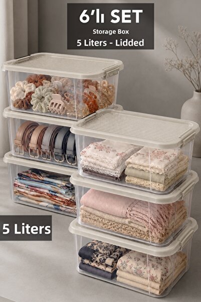 Meleni Home 6-Piece Item Storage Box - Organizer with Locking Lid Multi-Purpo...