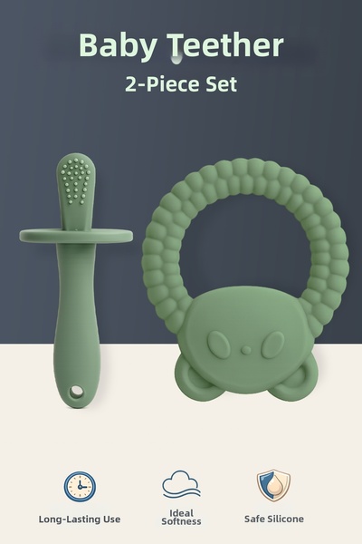 Wumboo 2-Piece Baby Teether Set - Teething Pacifier, Teething Ring - Green