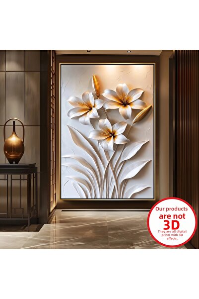 EMYA HOME Gold metal framed embossed looking flowers canvas painting