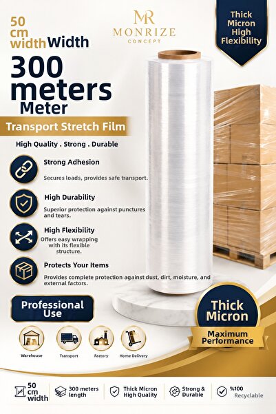 Monrize Concept 50 cm X 300 Meters Shipping Stretch Film Thick Micron Transpa...