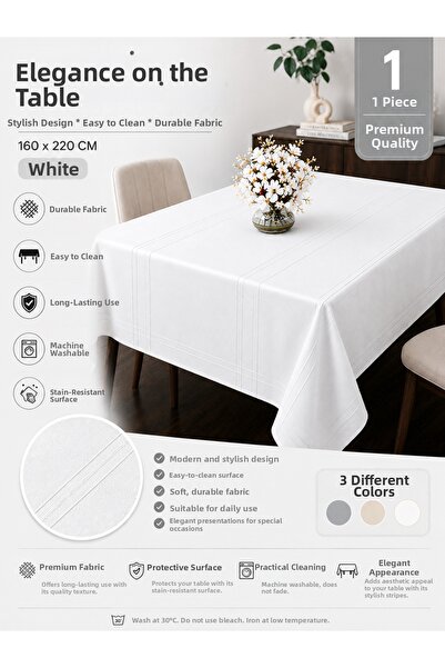 Suare Concept Premium Stain-Resistant Tablecloth 160X220 cm White – Easy to C...