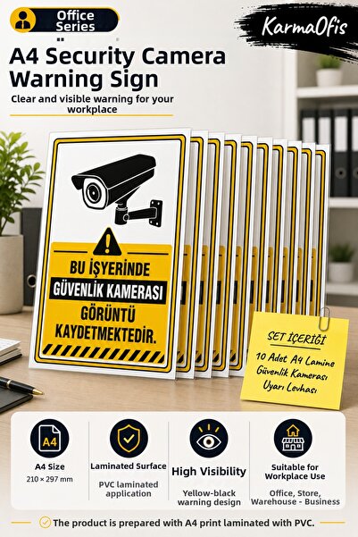 KarmaOfis A4 Security Camera Warning Sign Pvc Laminated Workplace Camera Reco...