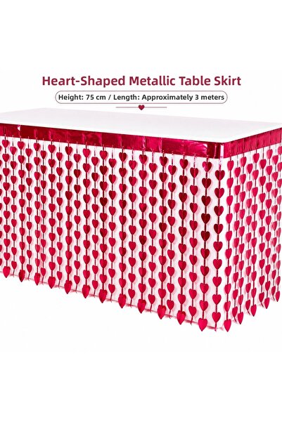 Skygo Hearted Metalized Table Skirt Red 75X300 cm
