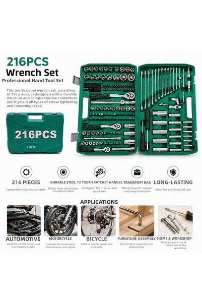 Go İthalat 216Pcs Socket Set Socket - Socket - Bit Adapter - 3Pcs Ratchet Han...