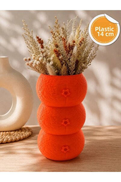 Filkorium3D Minimal Orange Design Plastic Vase - Dried Flower Vase 14 cm |   ...