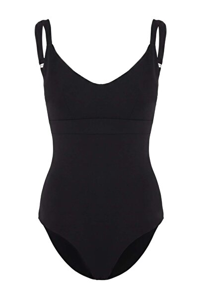 Trendyol Collection Costum de baie negru cu detalii tip triunghi și șnur TBES...