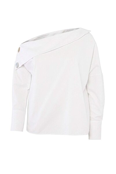 Trendyol Curve White Striped Asymmetric Collar Woven Blouse Tbbss26Af00197