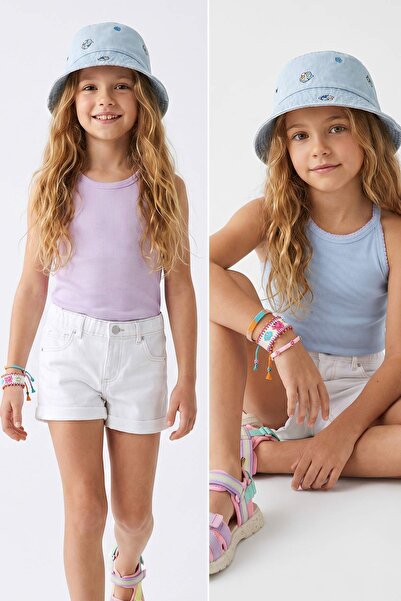 TRENDYOLKIDS قميص داخلي محبوك للفتيات باللون الأزرق-الأرجواني مكون من قطعتين ...