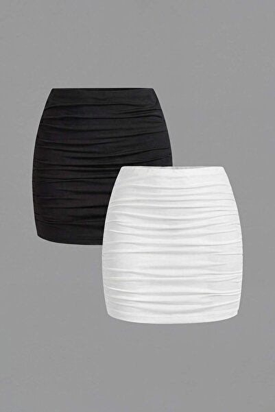 Trendyol Collection Fustă tricotată elastică, mini, cu detalii încrețite, în ...