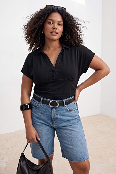 Trendyol Curve Μαύρη πλεκτή μπλούζα Plus Size