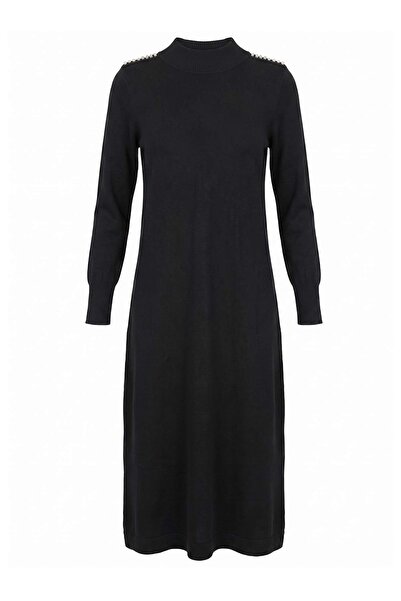 Trendyol Modest فستان حجاب أسود بدون بطانة من التريكو المسطح بحزام واحد TCTAW...