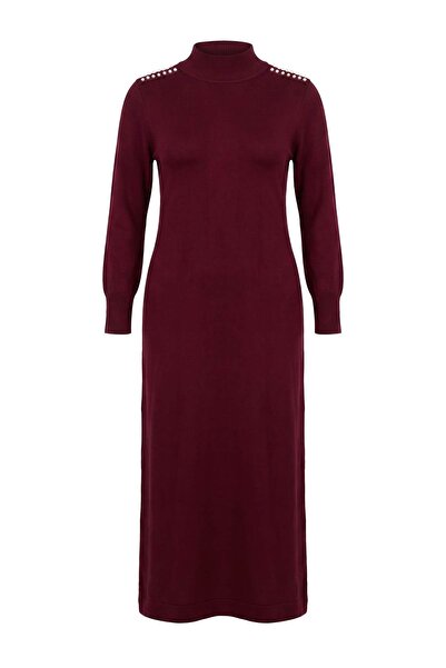 Trendyol Modest Burgundy Belted Unlined Plain Knitwear Single Layer Hijab Dre...