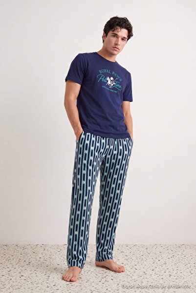 Trendyol Collection Navy Blue Regular Slogan Homewear Pajama Set Tmnaw27Pt00010