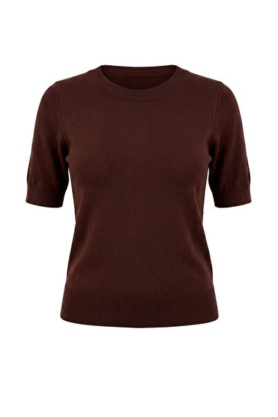 Trendyol Collection Brown More Sustainable Crew Neck Regular Blouse Twoss26Bz...